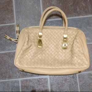 Cole Haan caviar leather beige Nude leather briaded satchel